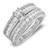 1.75 Carat (ctw) 14k White Gold Round Diamond Ladies Bridal Engagement Ring Set