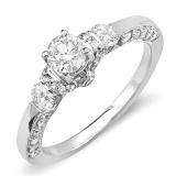 1.01 Carat (ctw) 14k White Gold Round Diamond Ladies 3 Stone Bridal Engagement Ring 1 CT