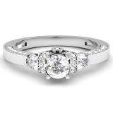 1.01 Carat (ctw) 14k White Gold Round Diamond Ladies 3 Stone Bridal Engagement Ring 1 CT