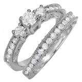 1.75 Carat (ctw) 14K White Gold Round White Diamond Engagement 3 Stone Bridal Ring Set with Matching Band