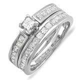 1.50 Carat (ctw) 14k White Gold Princess Diamond Ladies Bridal Engagement Ring Set