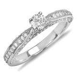 0.75 Carat (ctw) 14k White Gold Round Diamond Ladies Solitaire with Accents Bridal Engagement Ring 3/4 CT