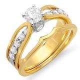 1.00 Carat (ctw) 14k Yellow Gold Brilliant Round Diamond Ladies Bridal Engagement Ring Set