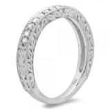 0.15 Carat (ctw) 14k White Gold Round Diamond Ladies Milgrain Anniversary Wedding Stackable Band