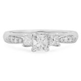0.75 Carat (ctw) 14K White Gold Princess & Round Diamond Ladies Bridal 3 Stone Engagement Ring Center Included 3/4 CT