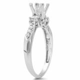 0.33 Carat (ctw) 14K White Gold Princess & Round Diamond Ladies Bridal Semi Mount Engagement Ring (No Center Stone)