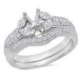 0.65 Carat (ctw) 14K White Gold Round and Marquise White Diamond Engagement Semi Mount Bridal Ring Set (No Center Stone)