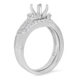 0.65 Carat (ctw) 14K White Gold Round and Marquise White Diamond Engagement Semi Mount Bridal Ring Set (No Center Stone)