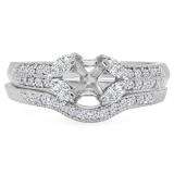 0.65 Carat (ctw) 14K White Gold Round and Marquise White Diamond Engagement Semi Mount Bridal Ring Set (No Center Stone)