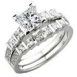0.80 Carat (ctw) 14k White Gold Princess & Round Diamond Ladies Bridal Semi Mount Engagement Ring Set (No Center Stone)