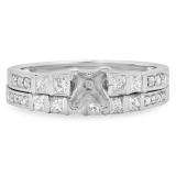0.80 Carat (ctw) 14k White Gold Princess & Round Diamond Ladies Bridal Semi Mount Engagement Ring Set (No Center Stone)