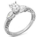 0.80 Carat (ctw) 14k White Gold Round & Pear Diamond Ladies Bridal Ring Engagement