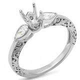 0.33 Carat (ctw) 14K White Gold Round & Pear Diamond Ladies Bridal Vintage Engagement Semi Mount Ring 1/3 CT (No Center Stone)