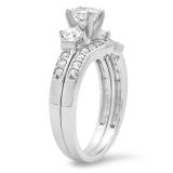 1.05 Carat (Ctw) 14k White Gold Round & Princess Diamond Ladies Bridal Ring Engagement Set 1 CT