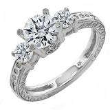 1.30 Carat (ctw) 14K White Gold Brilliant Round Diamond Ladies Vintage 3 Stone Engagement Bridal Ring 1 1/3 CT