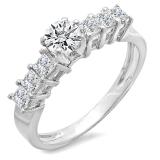 0.85 Carat (ctw) 14k White Gold Round and Princess Diamond Ladies Bridal Engagement Ring
