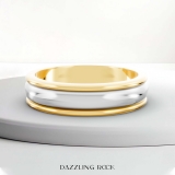 Yellow & White Two Tone 14K Solid Gold Mens Domed Grooved Wedding Band 5.5mm Traditonal Fit Ring