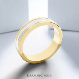 Yellow & White Two Tone 14K Solid Gold Mens Domed Grooved Wedding Band 5.5mm Traditonal Fit Ring