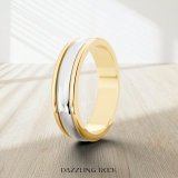 Yellow & White Two Tone 14K Solid Gold Mens Domed Grooved Wedding Band 5.5mm Traditonal Fit Ring