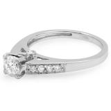 0.75 Carat (ctw) 14k White Gold Round Diamond Ladies Bridal Engagement Ring 3/4 CT 0.50 CT center included