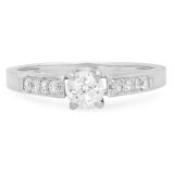 0.75 Carat (ctw) 14k White Gold Round Diamond Ladies Bridal Engagement Ring 3/4 CT 0.50 CT center included