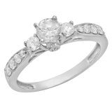 1.00 Carat (ctw) 10K White Gold Round Diamond Ladies 3 Stone Bridal Engagement Ring 1 CT