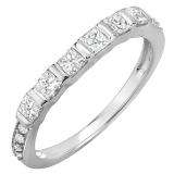 0.60 Carat (ctw) 14K White Gold Princess & Round Diamond Ladies Anniversary Wedding Band Stackable Ring