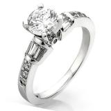 0.85 Carat (ctw) 14k White Gold Round & Baguette Diamond Ladies Bridal Unique Engagement Ring Center included