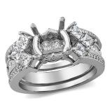 1.30 Carat (ctw) 14k White Gold Princess & Round Diamond Ladies Bridal Semi Mount Ring Set (No Center Stone)