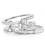 1.30 Carat (ctw) 14k White Gold Princess & Round Diamond Ladies Bridal Semi Mount Ring Set (No Center Stone)