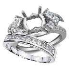 1.30 Carat (ctw) 14k White Gold Princess & Round Diamond Ladies Bridal Semi Mount Ring Set (No Center Stone)