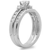 1.10 Carat (ctw) 14K White Gold Round White Diamond Engagement Bridal Ring Set 1 CT
