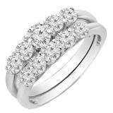 1.35 Carat (ctw) 14K White Gold Round White Diamond Engagement Bridal Ring Set