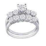 1.00 Carat (ctw) 14k White Gold Round Diamond Ladies Bridal 5 Stone Engagement Ring Matching Band Set