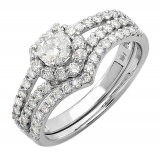 CERTIFIED 1.35 Carat (ctw) 14k White Gold Round Diamond Ladies Bridal Ring Heart Shape Engagement Set Matching Band