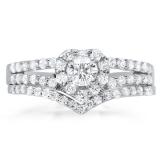 CERTIFIED 1.35 Carat (ctw) 14k White Gold Round Diamond Ladies Bridal Ring Heart Shape Engagement Set Matching Band
