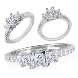 1.50 Carat (ctw) Sterling Silver Round & Princess Cut Cubic Zirconia 3 stone Ladies Bridal Engagement Ring 1 1/2 CT