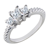 0.75 Carat (ctw) 14k White Gold Round & Princess Cut Diamond 3 stone Ladies Engagement Bridal 3/4 CT