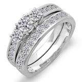 1.50 Carat (ctw) 14k White Gold Round Diamond Ladies Bridal 3 Stone Engagement Ring Set Matching Band