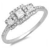 0.50 Carat (ctw) 14k White Gold 3 Stone Princess Diamond Ladies Bridal Vintage Engagement Ring 1/2 CT