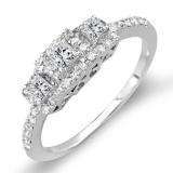 CERTIFIED 0.50 Carat (ctw) 14k White Gold 3 Stone Princess Diamond Ladies Bridal Vintage Engagement Ring 1/2 CT