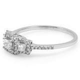 0.50 Carat (ctw) 14k White Gold 3 Stone Princess Diamond Ladies Bridal Vintage Engagement Ring 1/2 CT