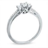 0.40 Carat (ctw) 14k White Gold 3 Stone Diamond Engagement Ladies Bridal Ring 3/8 CT