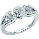 0.65 Carat (ctw) 14k White Gold Round Diamond Ladies Bridal Engagement Three Stone Ring