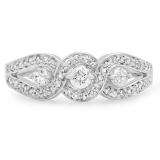 0.65 Carat (ctw) 14k White Gold Round Diamond Ladies Bridal Engagement Three Stone Ring