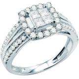 1.05 Carat (ctw) 14k White Gold Princess & Round Diamond Ladies Bridal Engagement Ring