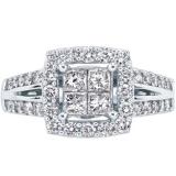 1.05 Carat (ctw) 14k White Gold Princess & Round Diamond Ladies Bridal Engagement Ring