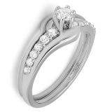 0.60 Carat (ctw) 14k White Gold Round Diamond Ladies Bridal Ring Set Matching Band