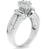1.00 Carat (ctw) 14k White Gold Round & Baguette Diamond Ladies Bridal Ring