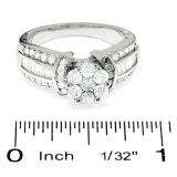 1.00 Carat (ctw) 14k White Gold Round & Baguette Diamond Ladies Bridal Ring